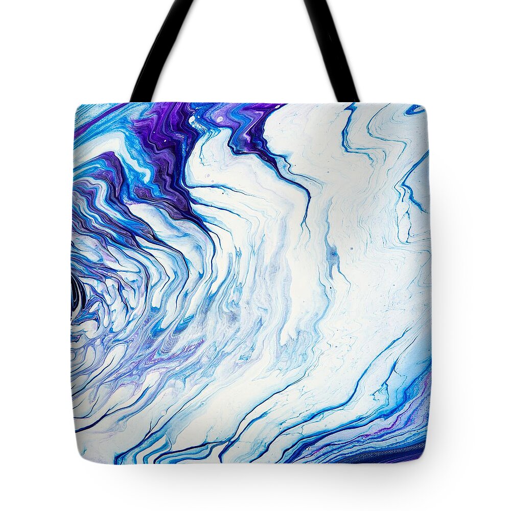 Abstract Tote Bag featuring the digital art Seawaves - Colorful Flowing Liquid Marble Abstract Contemporary Acrylic Painting by Sambel Pedes
