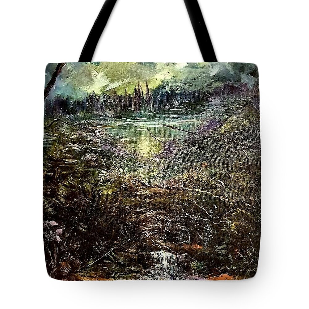 Landscapes Tote Bag featuring the painting Secret Gardens by Julie TuckerDemps