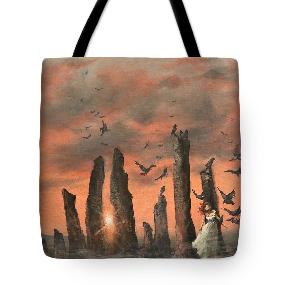 Callanish Stones Tote Bag featuring the painting Secret of the Stones by Tom Shropshire