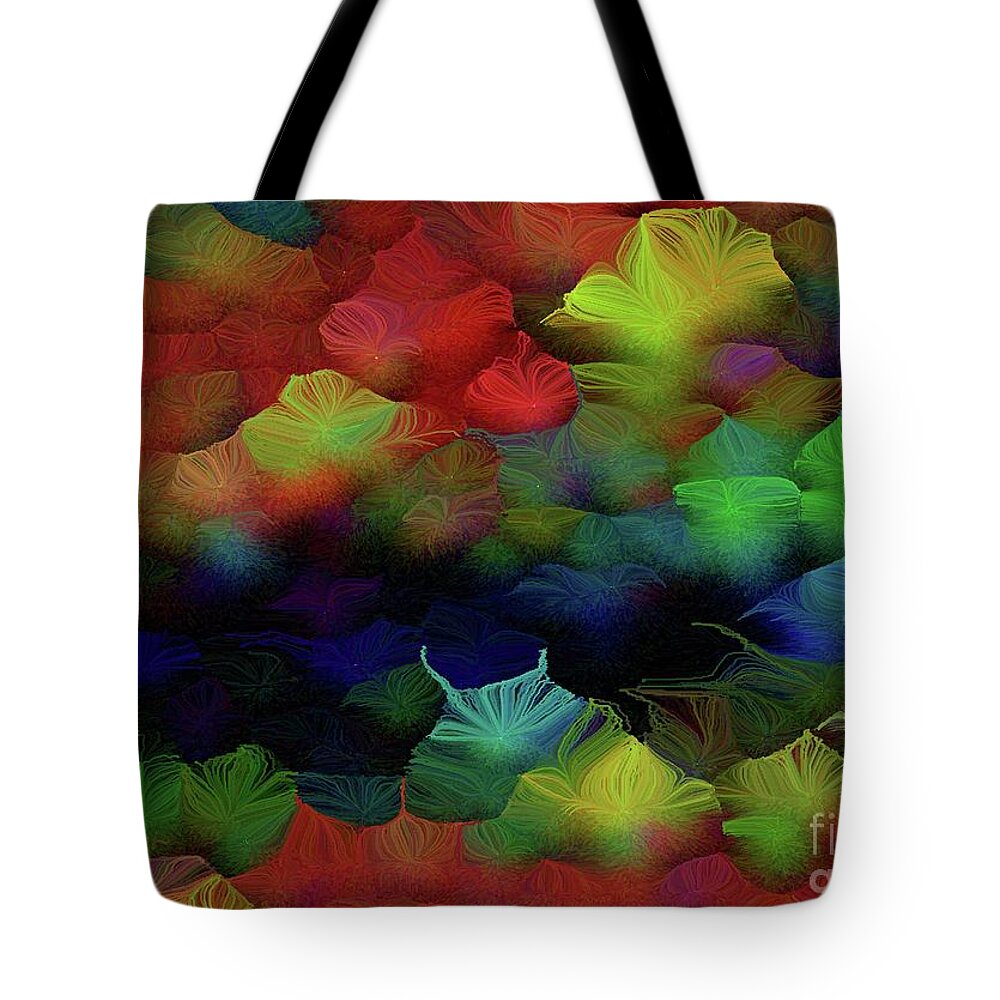 Secrets Tote Bag featuring the painting Secrets of the Meadow in the Mist Number 3 by Aberjhani