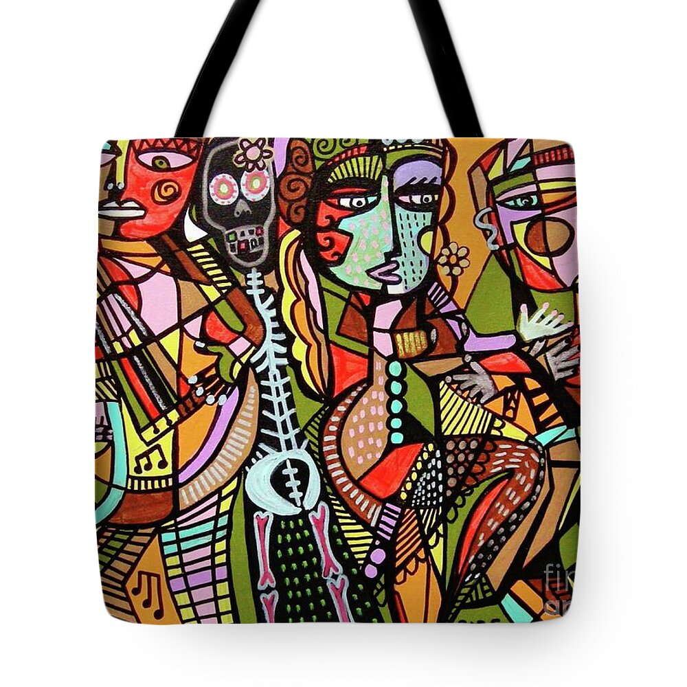 Seductive Tote Bag featuring the painting Seductive Moonlight Salsa Dance by Sandra Silberzweig