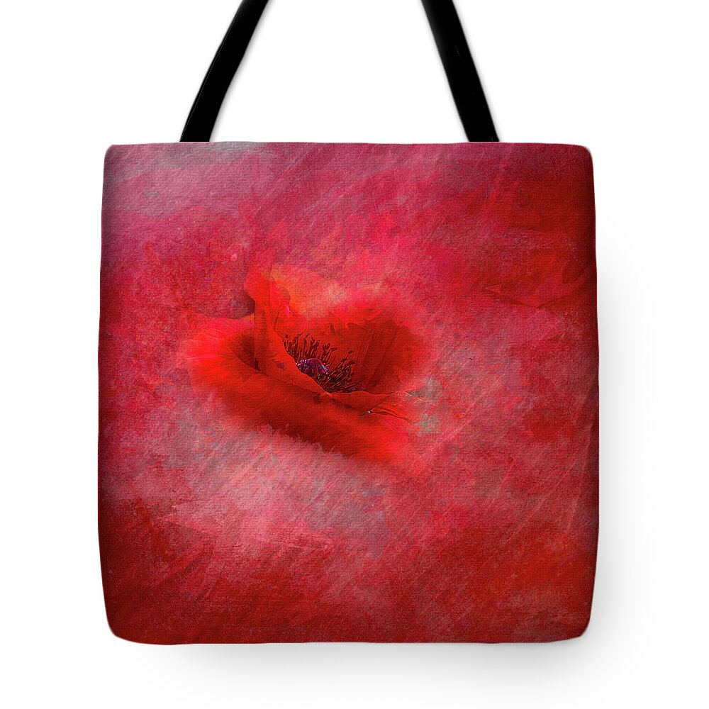 Poppy Tote Bag featuring the photograph Seeing RED-Muted Love by Cheri Freeman
