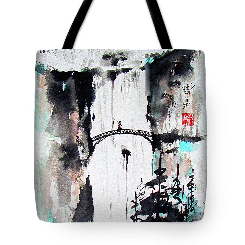 Chinese Brush Painting Tote Bag featuring the painting Seeking the Valley by Bill Searle