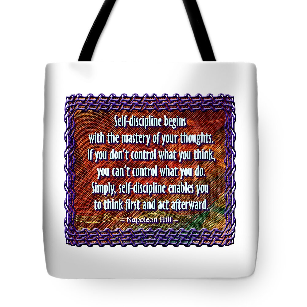 Quotation Tote Bag featuring the digital art Self Discipline by Alan Ackroyd
