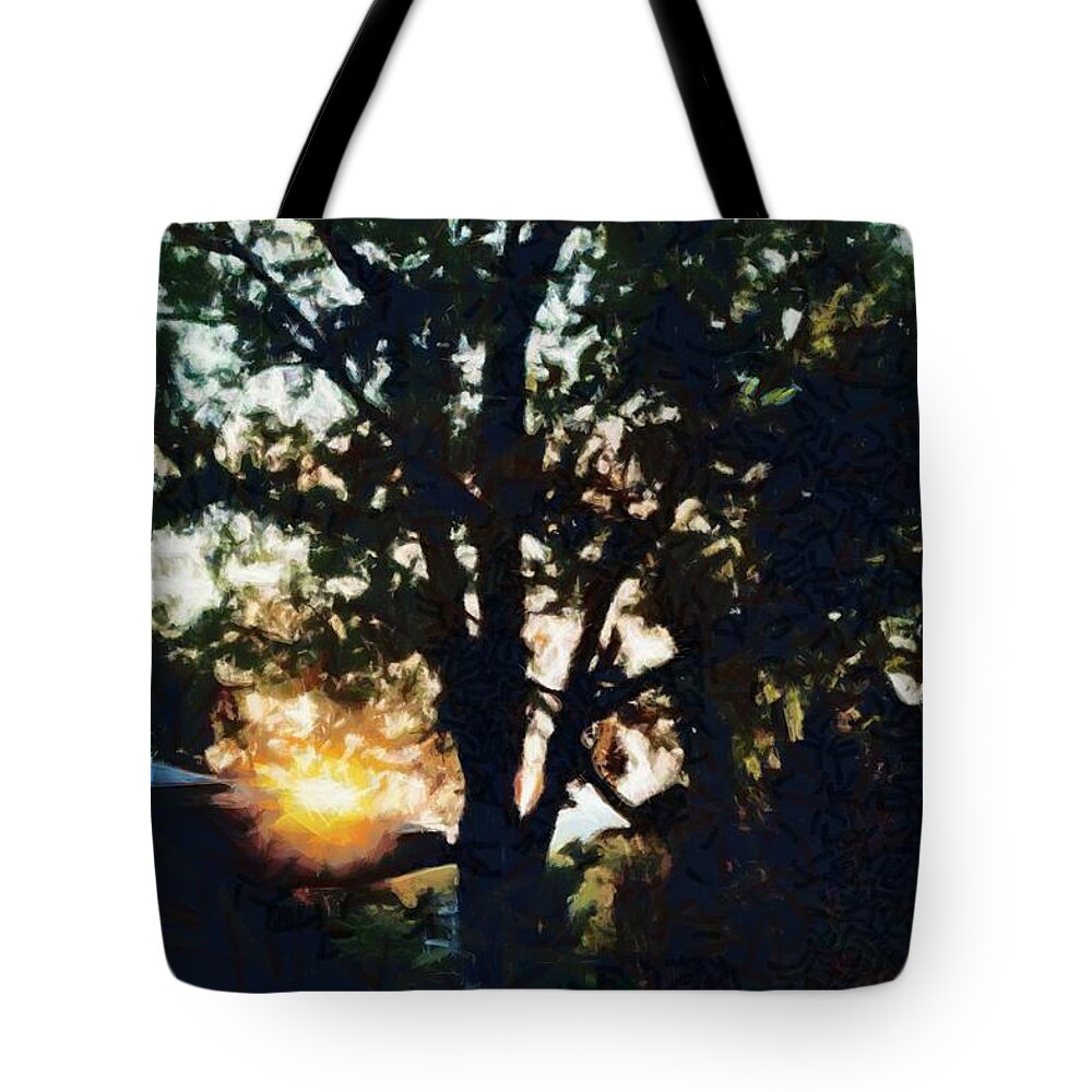 Trees Tote Bag featuring the mixed media September Sunset by Christopher Reed