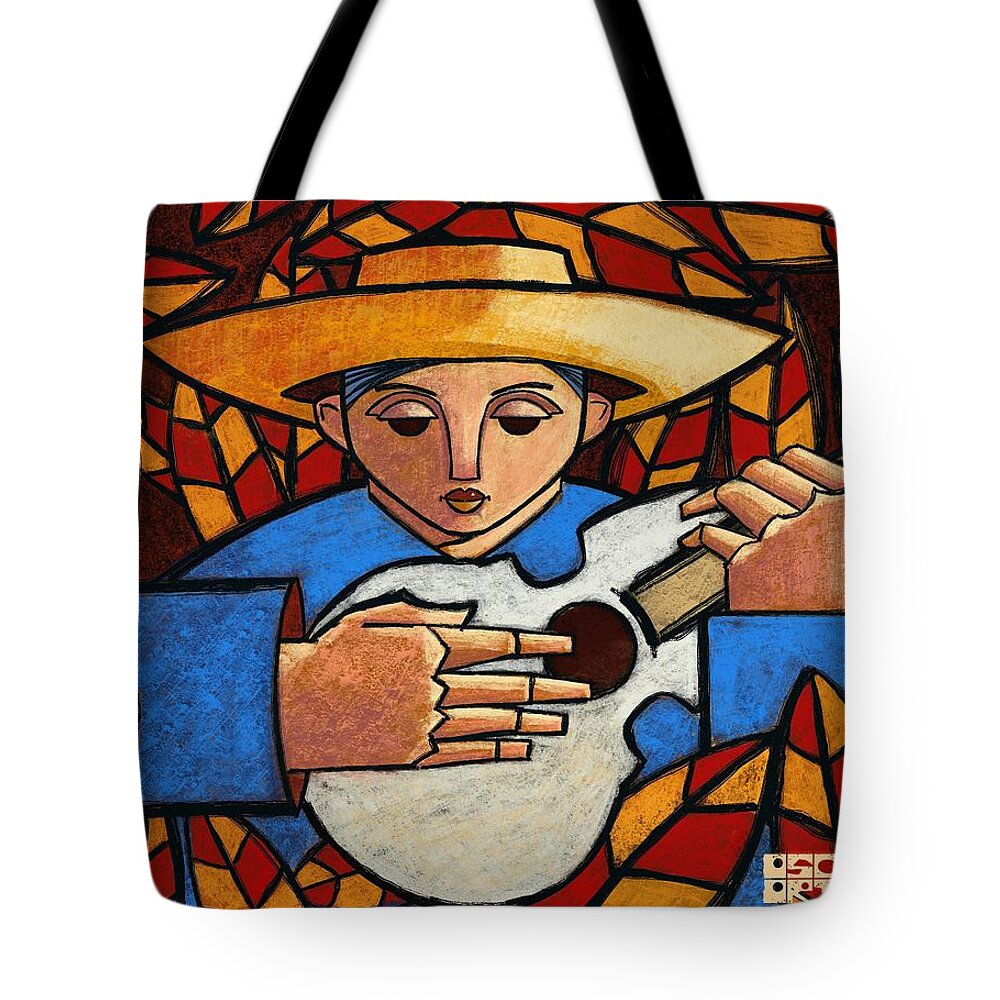 Ink Tote Bag featuring the painting Serenata Boricua by Oscar Ortiz