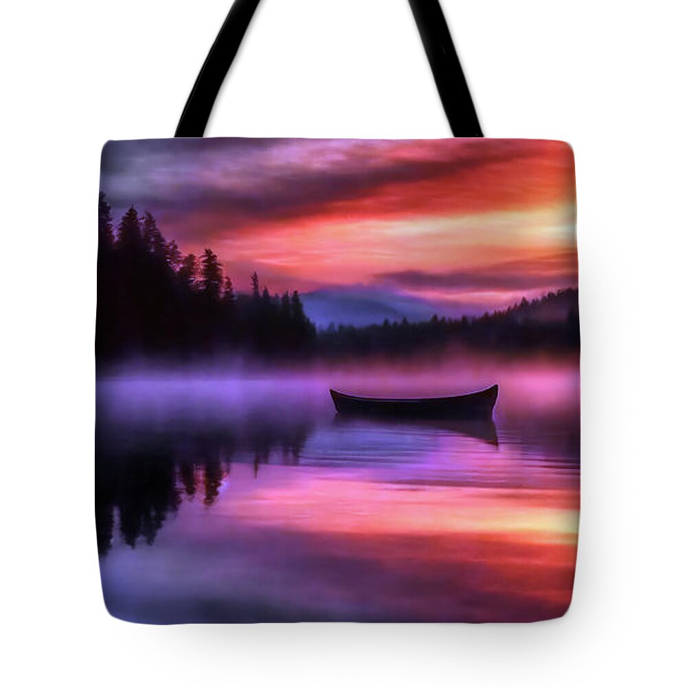 Serene Lake Tote Bag featuring the digital art Serene Lake by Reynaldo Williams