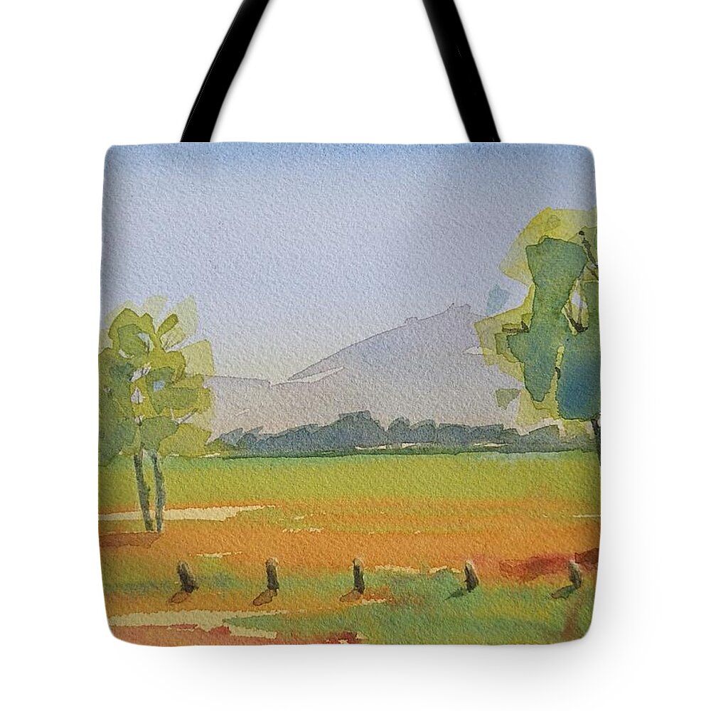 Landscape Tote Bag featuring the painting Serenity by Sheila Romard