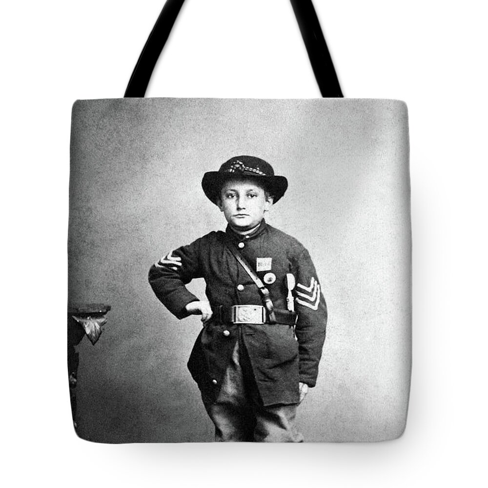 Sergeant Johnny Clem Tote Bag featuring the photograph Sergeant Johnny Clem Portrait - Civil War 1863 by War Is Hell Store