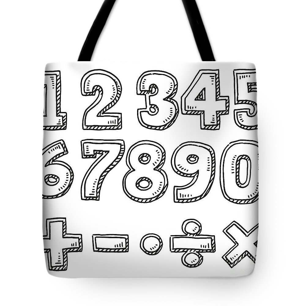Sketch Tote Bag featuring the drawing Set Of Numbers And Mathematical Symbols Drawing by Frank Ramspott