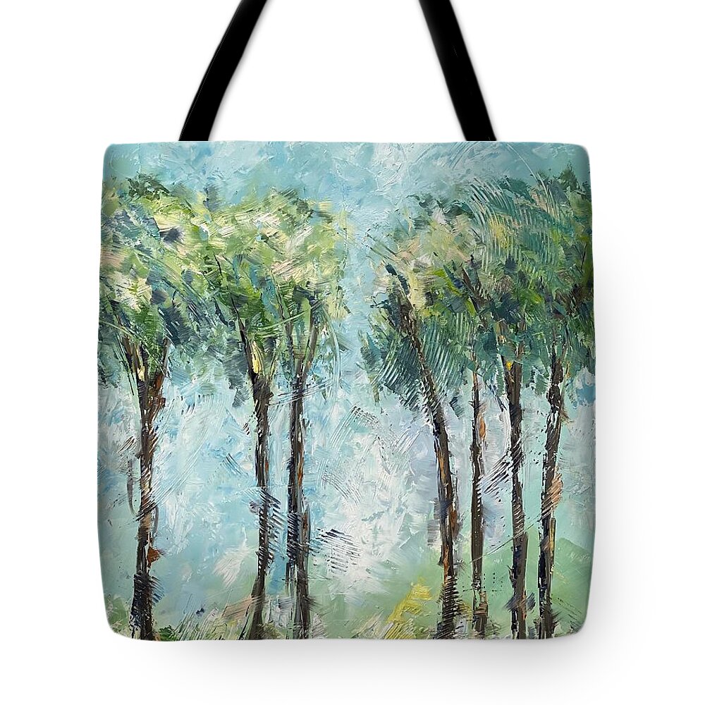 Trees Tote Bag featuring the painting Seven Trees by Alan Metzger