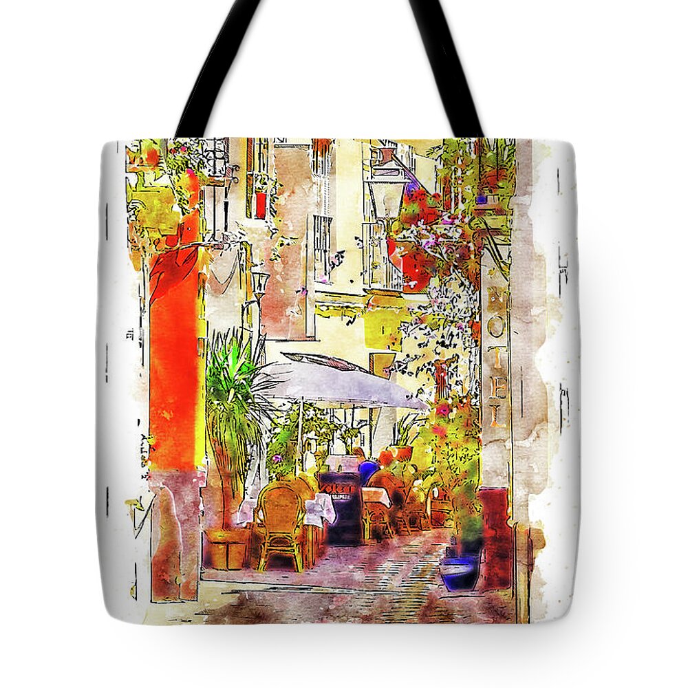Sevilla Tote Bag featuring the painting Seville, the colorful streets of Spain - 22 by AM FineArtPrints