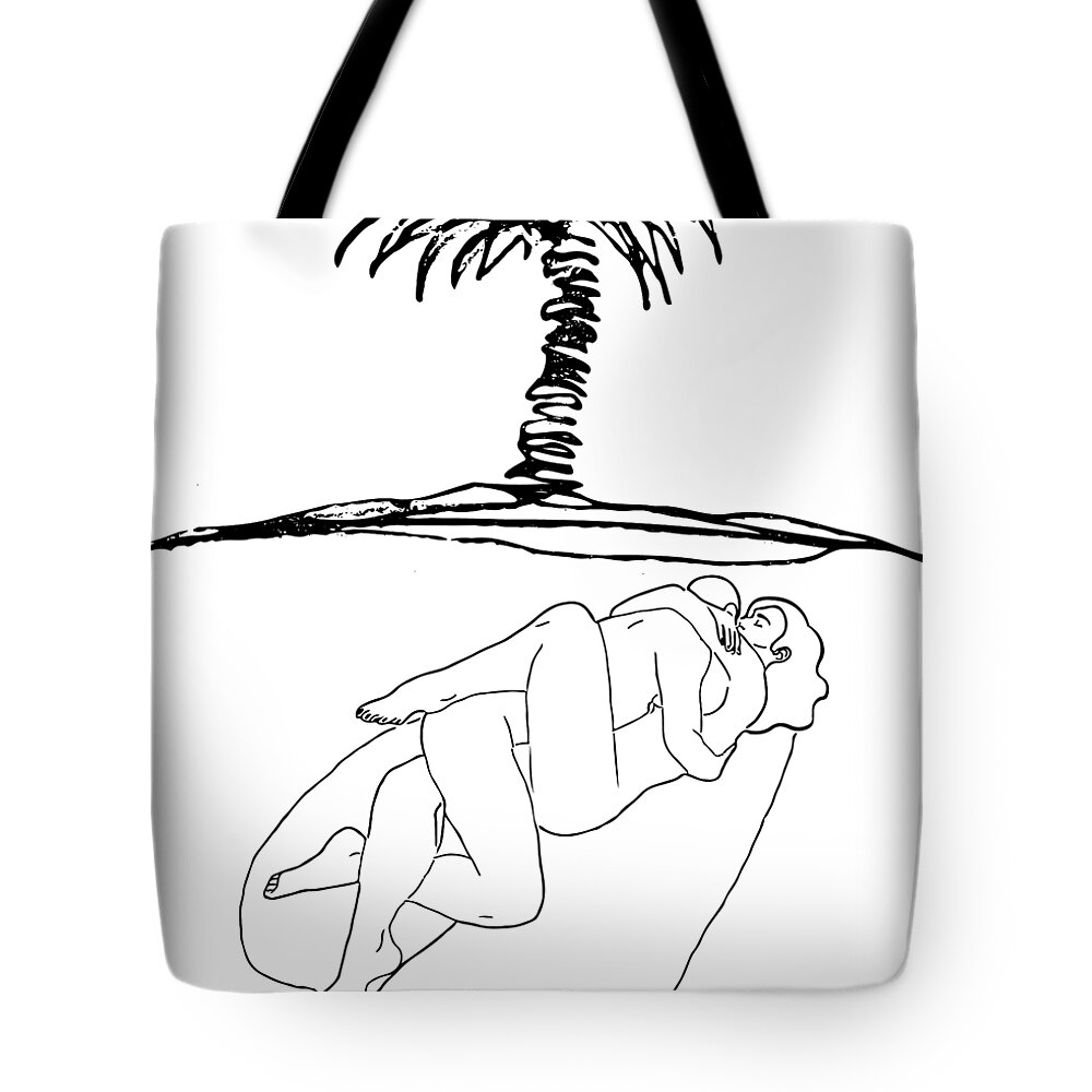 Sex On The Beach Sensual Attractive Couple Having Sex Naked Couple One Line Art Sex Scene Drawing 4 Tote Bag by Mounir Khalfouf