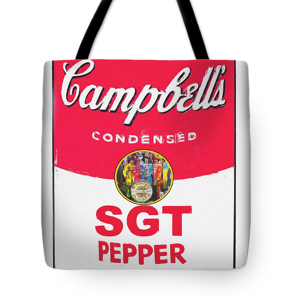 Sgt Tote Bag featuring the mixed media Sgt Pepper Soup by Charlie Ross