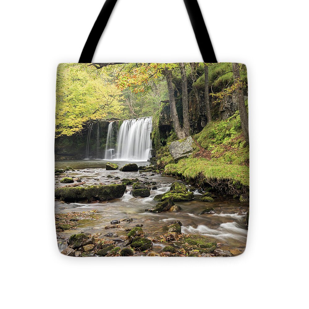 Autumn Tote Bag featuring the photograph Sgwd Ddwli Uchaf, Vale of Neath, South Wales, UK by Sarah Howard