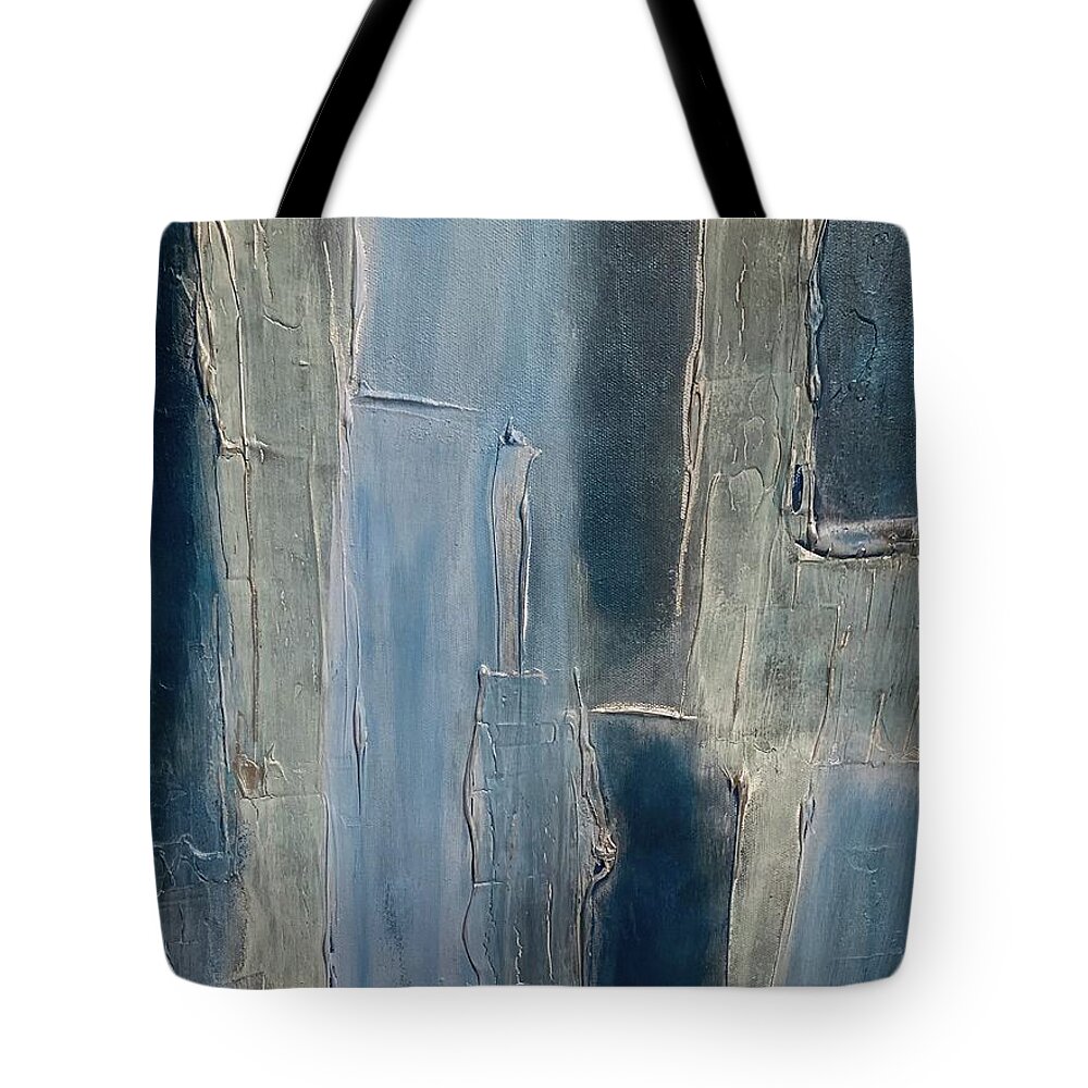 Abstract Tote Bag featuring the painting Beyond Blue by Wilma Rogers
