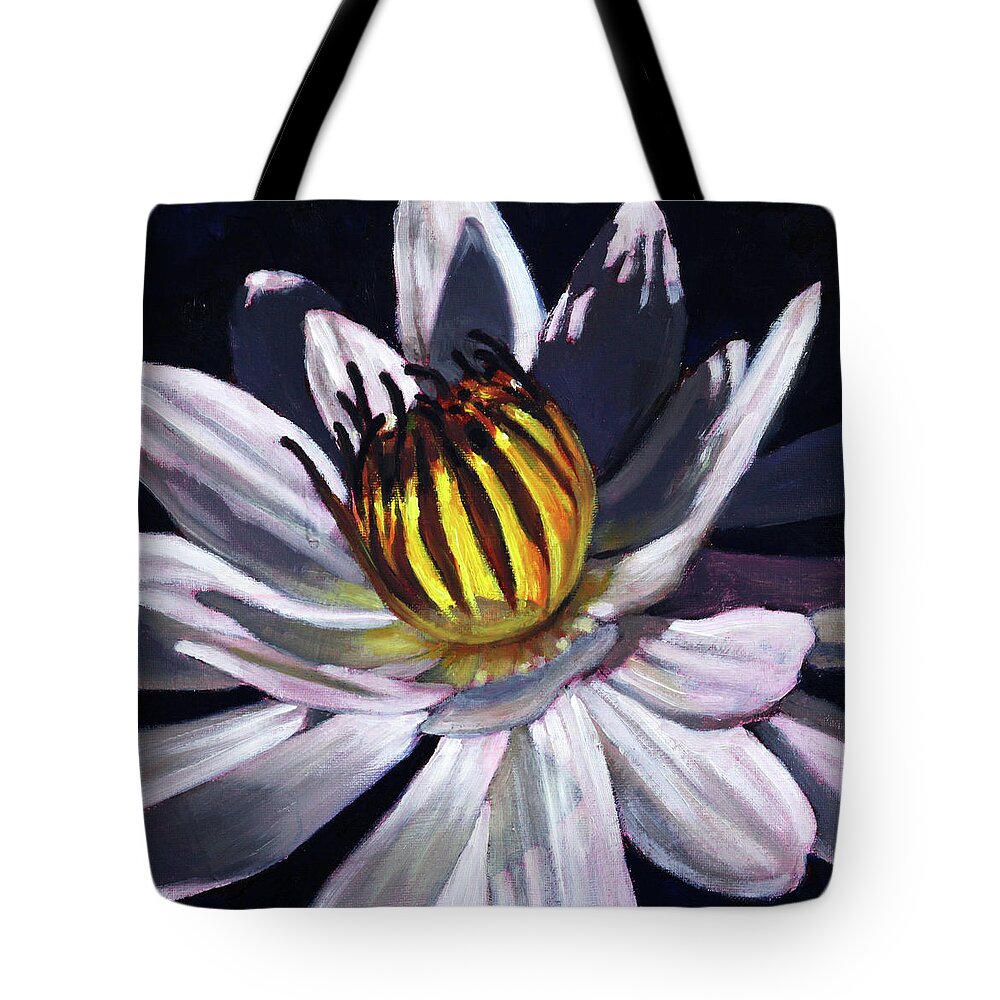 Water Lily Tote Bag featuring the painting Shadows and Light by John Lautermilch