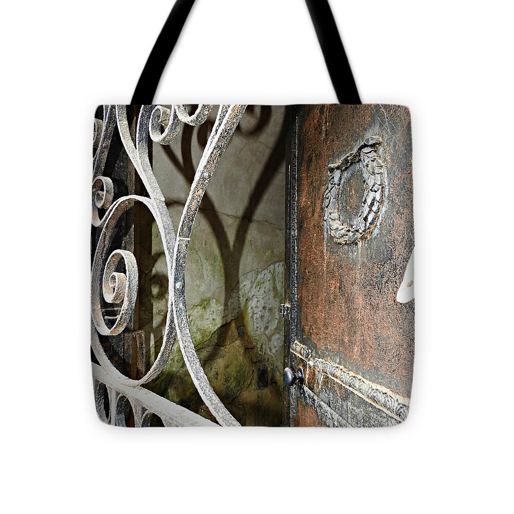 Shadows Cast Upon The Wall Tote Bag featuring the photograph Shadows Cast Upon the Wall by Dark Whimsy