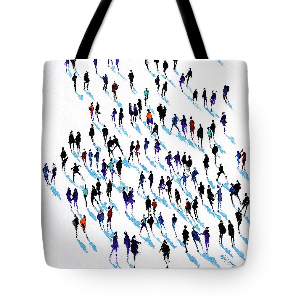 Crowds Of People Art Tote Bag featuring the painting Shadows Know No Caste by Neil McBride
