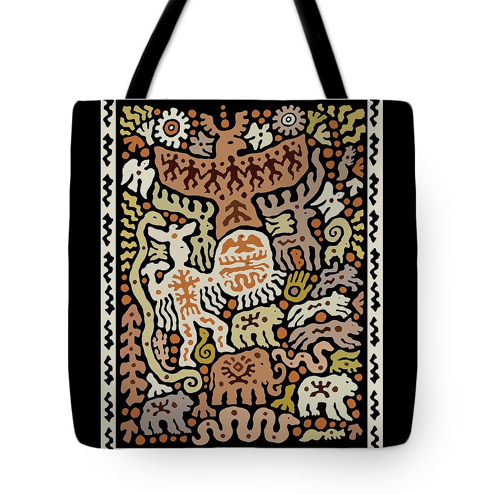 Shaman Folk Art Tote Bag featuring the drawing Shaman Tribal Hunter by Vagabond Folk Art - Virginia Vivier