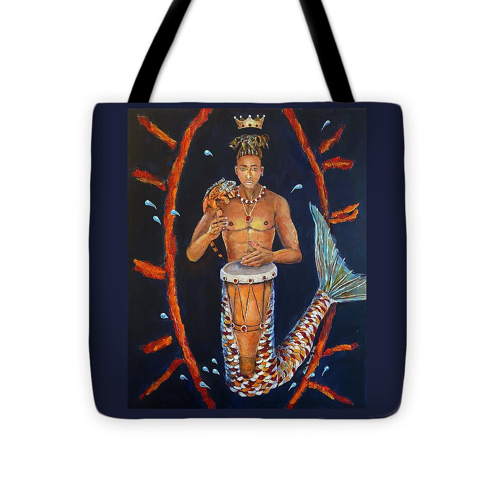 Shango Tote Bag featuring the mixed media Shango by Linda Queally by Linda Queally