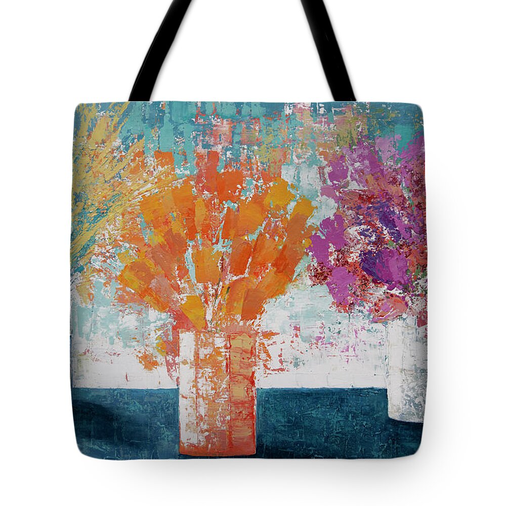 Floral Tote Bag featuring the painting Sharing the Joy by Linda Bailey