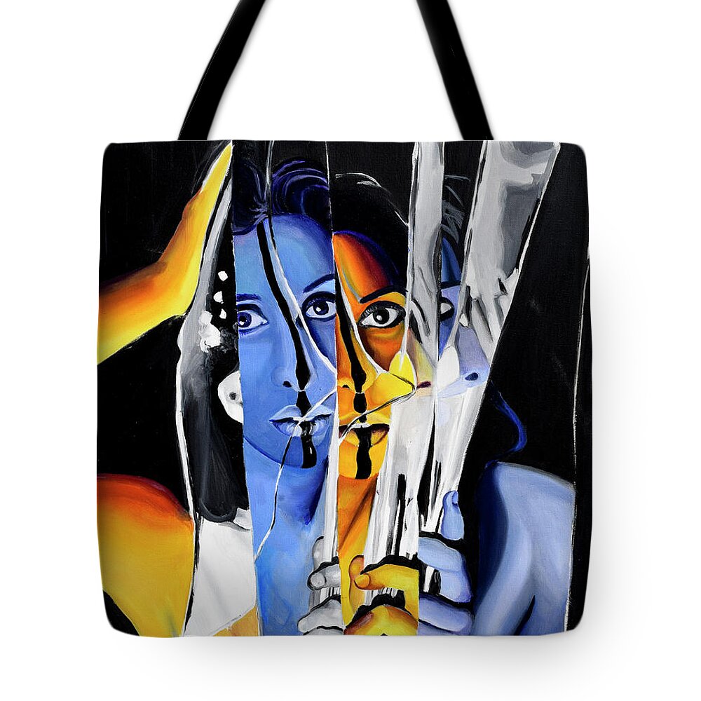 Colorful Tote Bag featuring the painting Shattered by Rowan Lyford