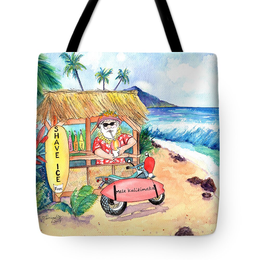 Santa Tote Bag featuring the painting Shave Ice Santa by Marionette Taboniar