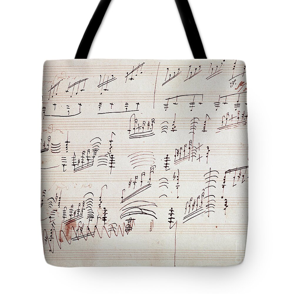 Beethoven Tote Bag featuring the drawing Sheet music for the Moonlight Sonata by Beethoven by Beethoven