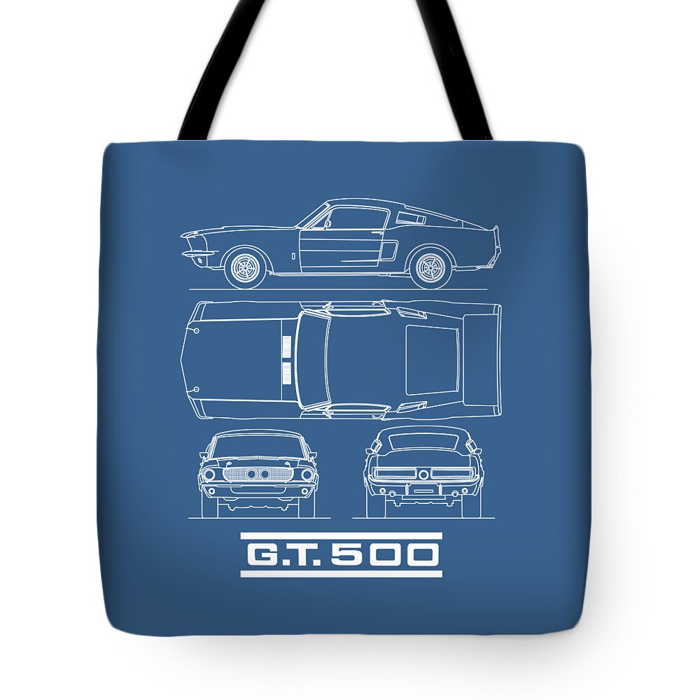 Ford Mustang Tote Bag featuring the photograph Shelby Mustang GT500 Blueprint by Mark Rogan
