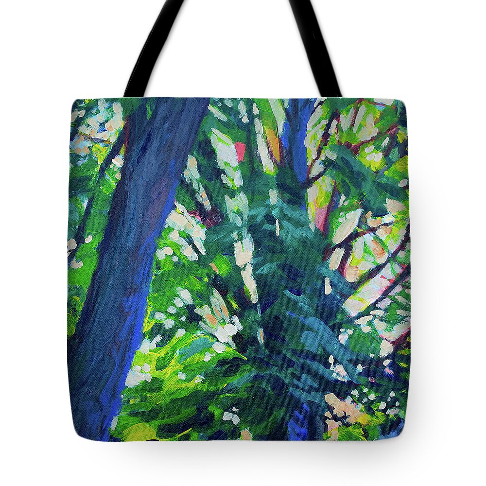 Trees Tote Bag featuring the painting Sheltered by Amanda Schwabe