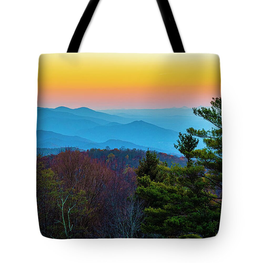 Blue Tote Bag featuring the photograph Shenandoah Fall Sunset by Mark Papke