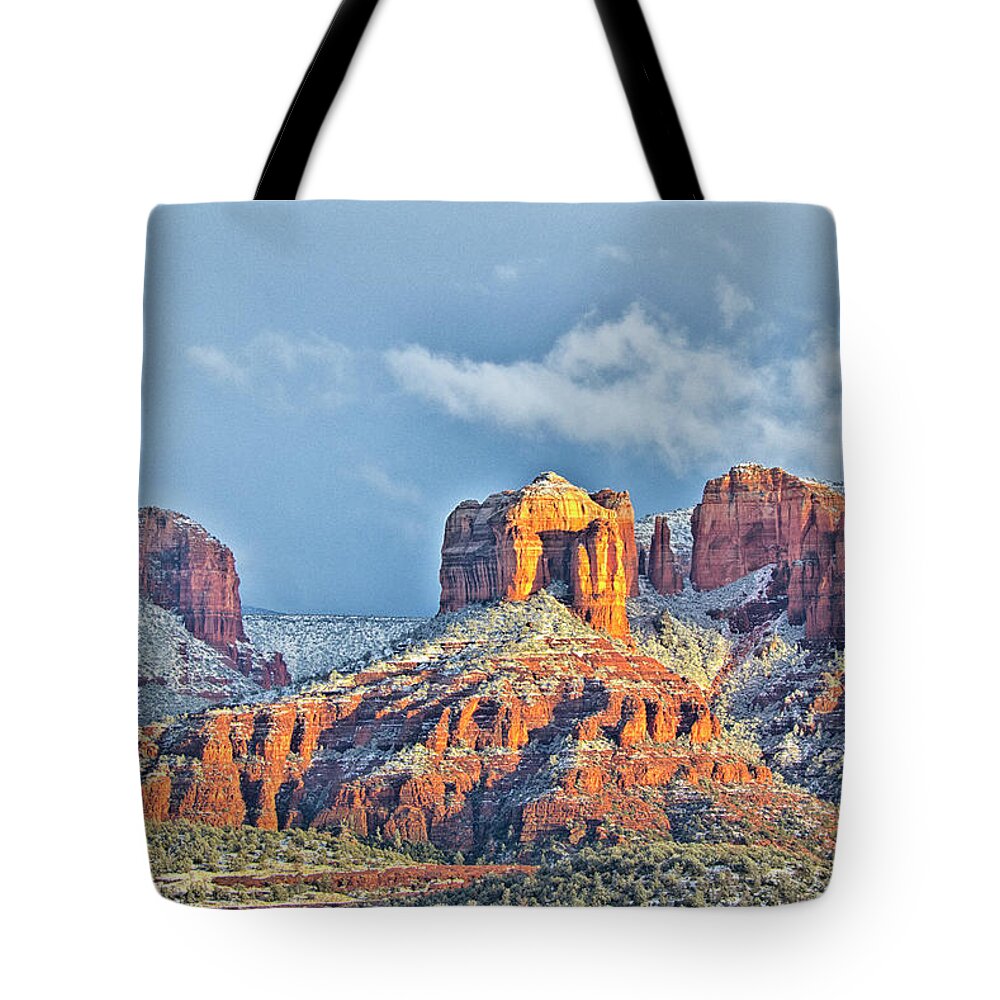 Cathedral Rock Tote Bag featuring the photograph Shine on Cathedral by Tom Kelly