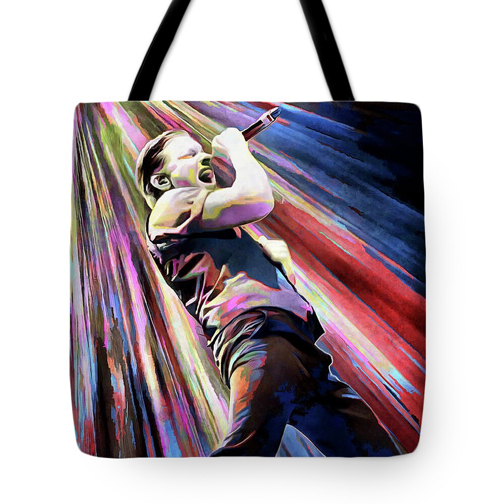 Shinedown Tote Bag featuring the mixed media Shinedown Brent Smith Art Hope by The Rocker Chic