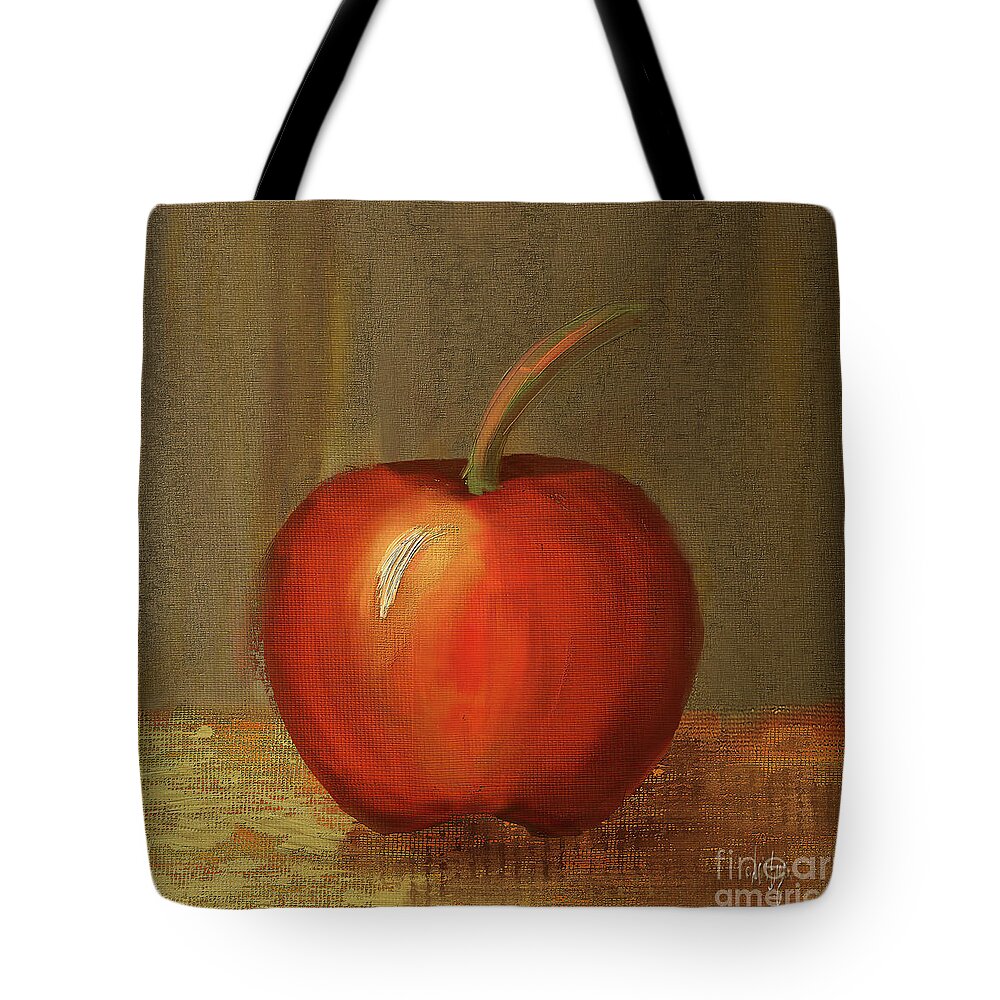 Food Tote Bag featuring the digital art Shiny Red Apple by Lois Bryan