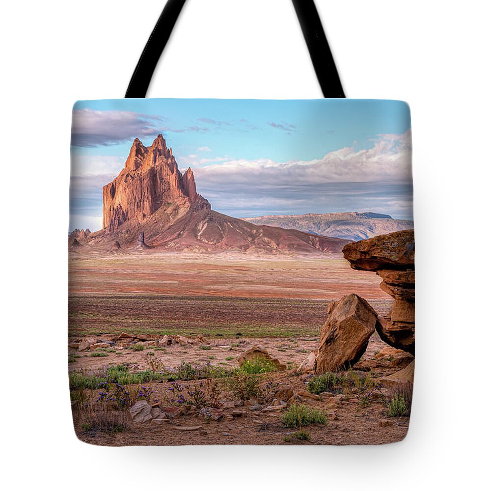Shiprock Tote Bag featuring the photograph Shiprock - Northwest Morning View by Kenneth Everett