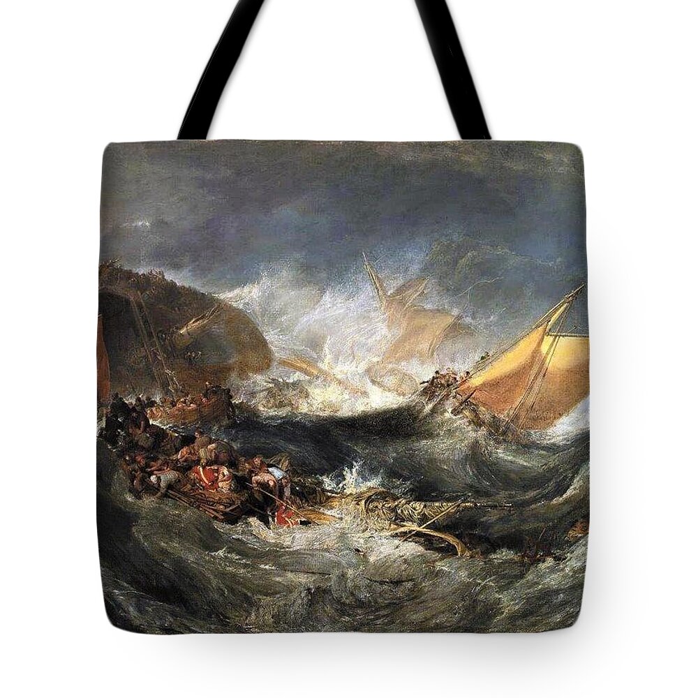  Tote Bag featuring the painting Shipwreck of the Minotaur by J M W Turner