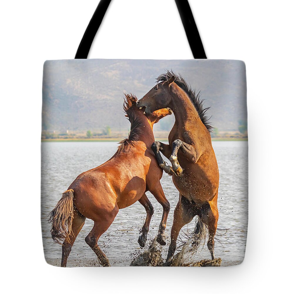 Nevada Tote Bag featuring the photograph Shoreline Fight by Marc Crumpler