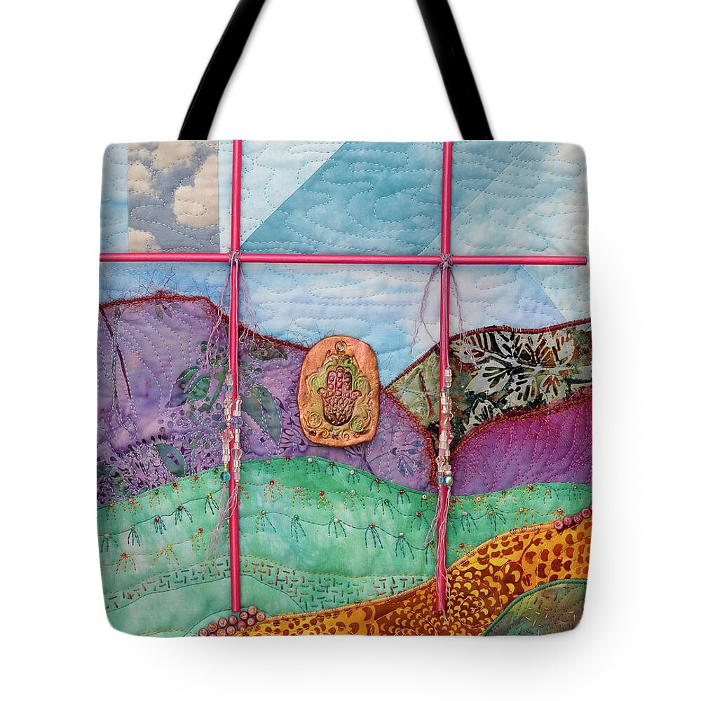 Fiber Art Tote Bag featuring the mixed media Shrine to Land and Sky G by Vivian Aumond