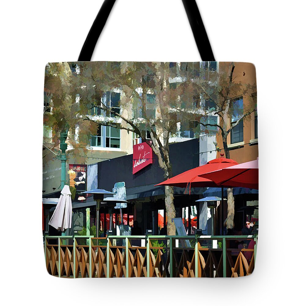 Sidewalk Cafes Tote Bag featuring the photograph Sidewalk Cafes in Charleston West Virginia by Roberta Byram