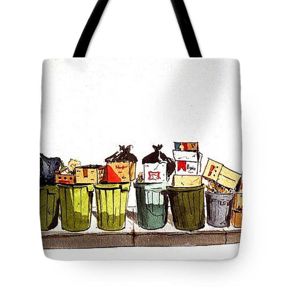 Watercolor Tote Bag featuring the painting Sidewalk Sentinels by William Renzulli