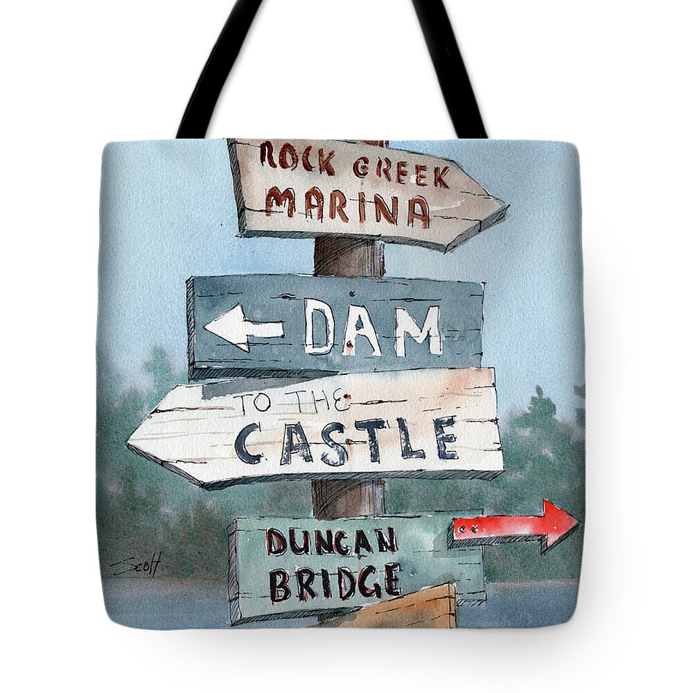 Watercolor Tote Bag featuring the painting Sign Post #1 by Scott Brown