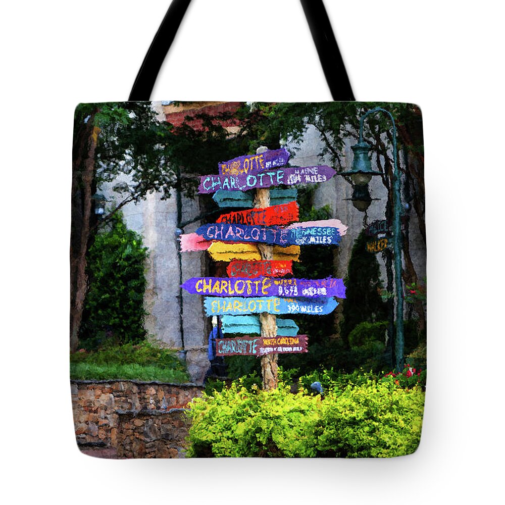 Signpost Tote Bag featuring the digital art Signpost at The Green by SnapHappy Photos
