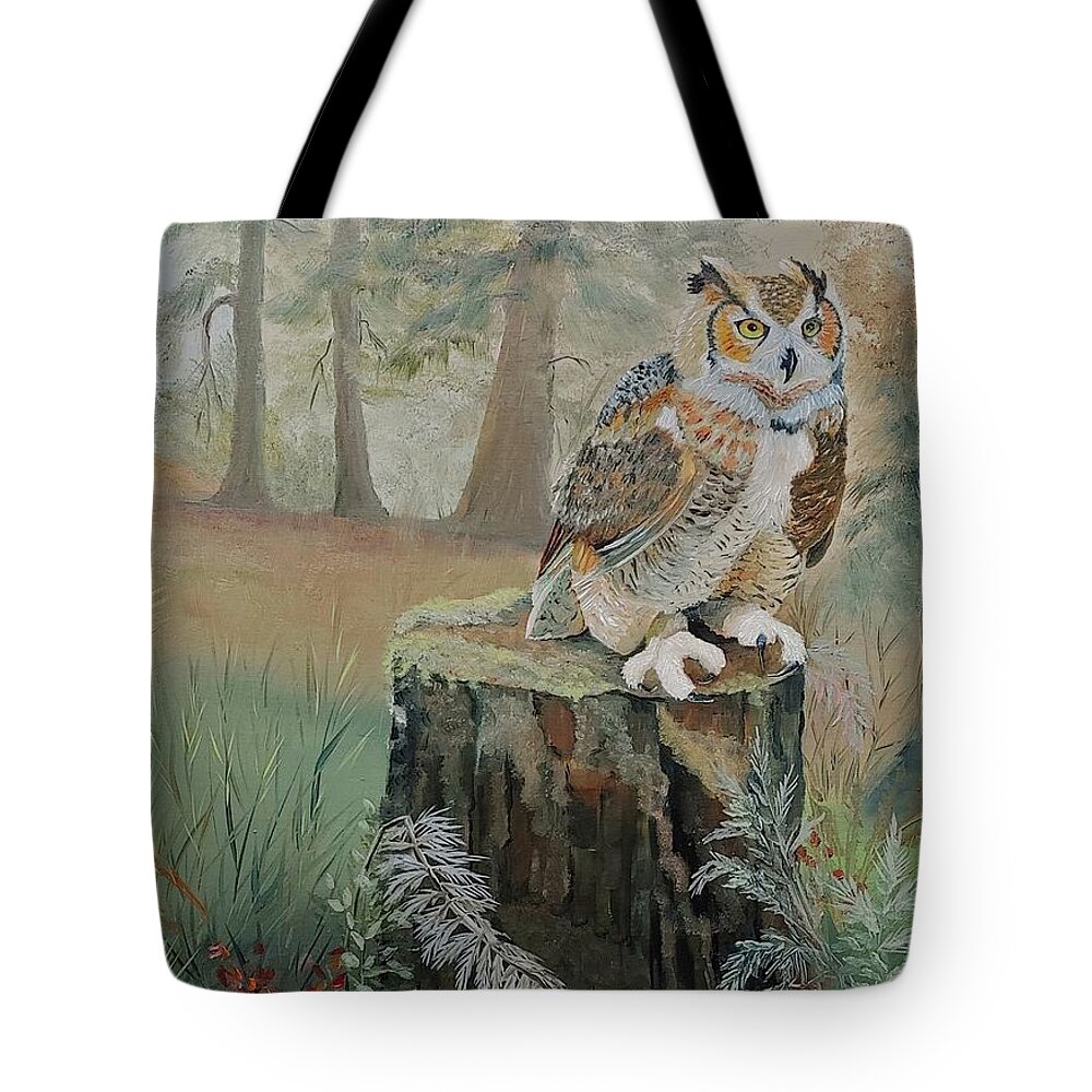Great Horned Owl Tote Bag featuring the painting Silent Hunter by Connie Rish
