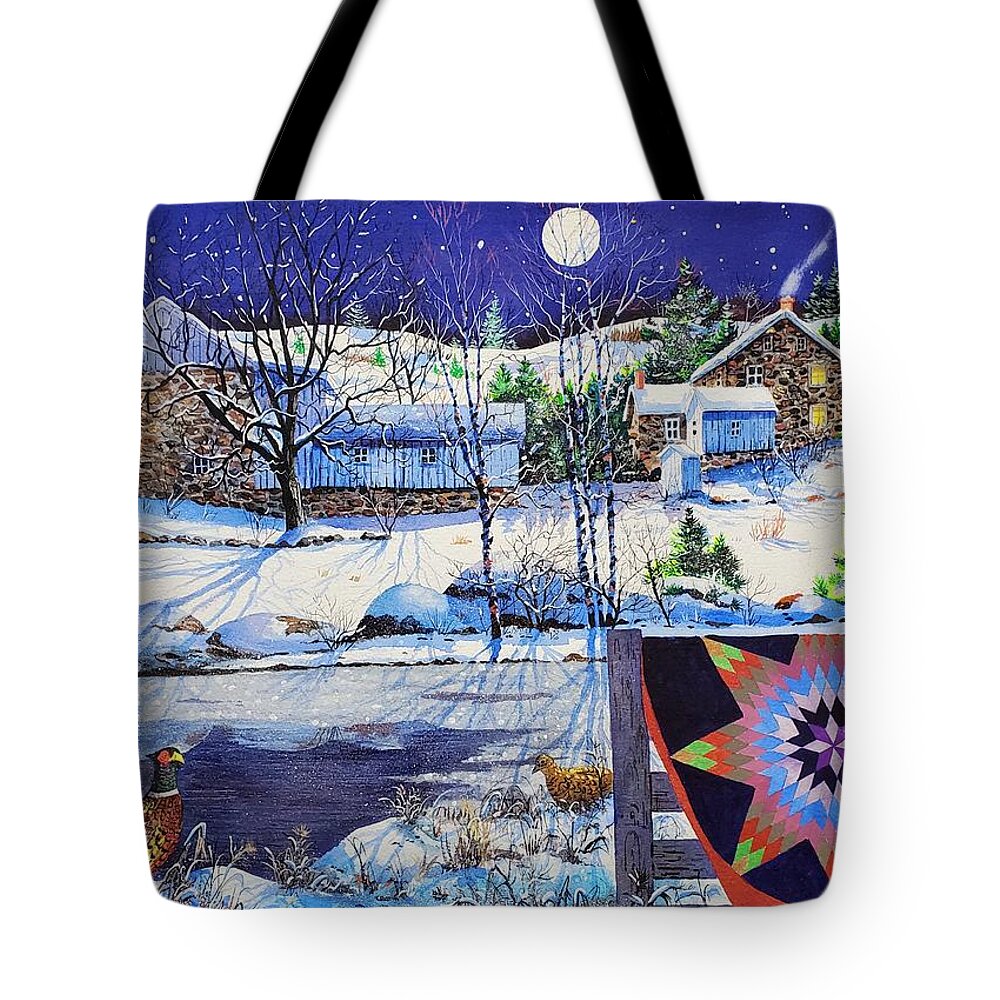 Snow Landscape Tote Bag featuring the painting Silent Night by Diane Phalen