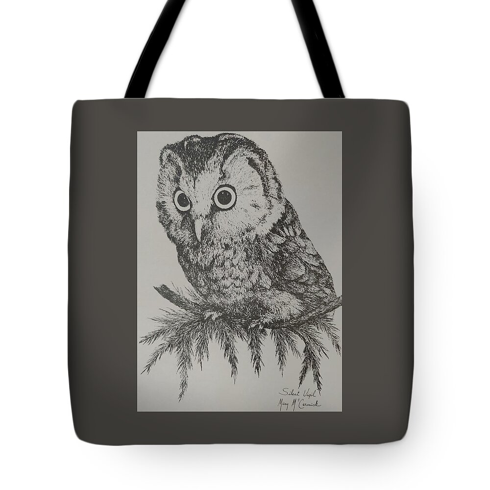 Owl Tote Bag featuring the painting Silent Vigil by ML McCormick
