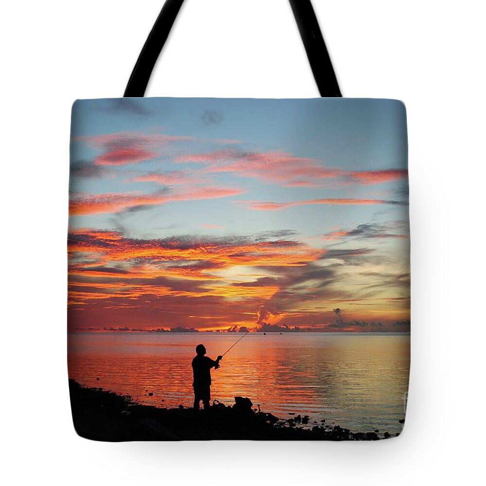 Twilight Tote Bag featuring the photograph Sunset Fishing by On da Raks