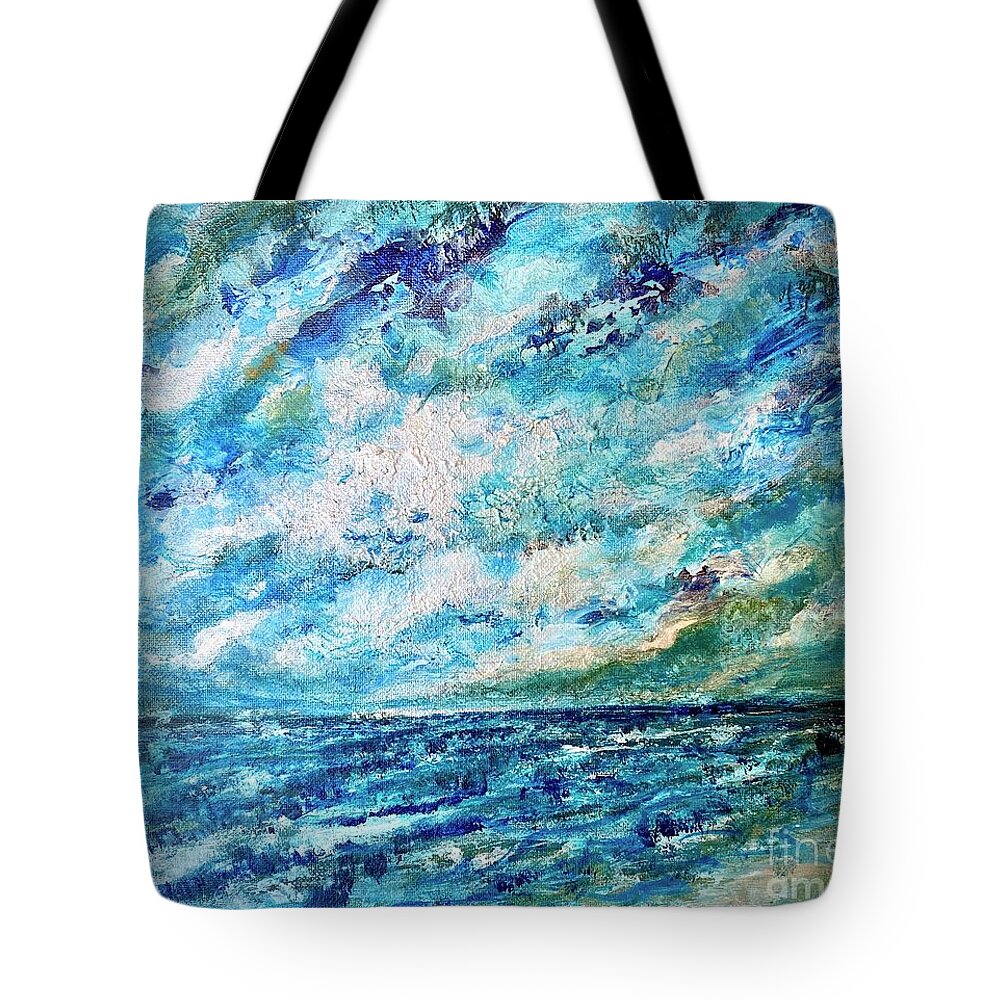 Sea Tote Bag featuring the painting Silver Sea by Francelle Theriot