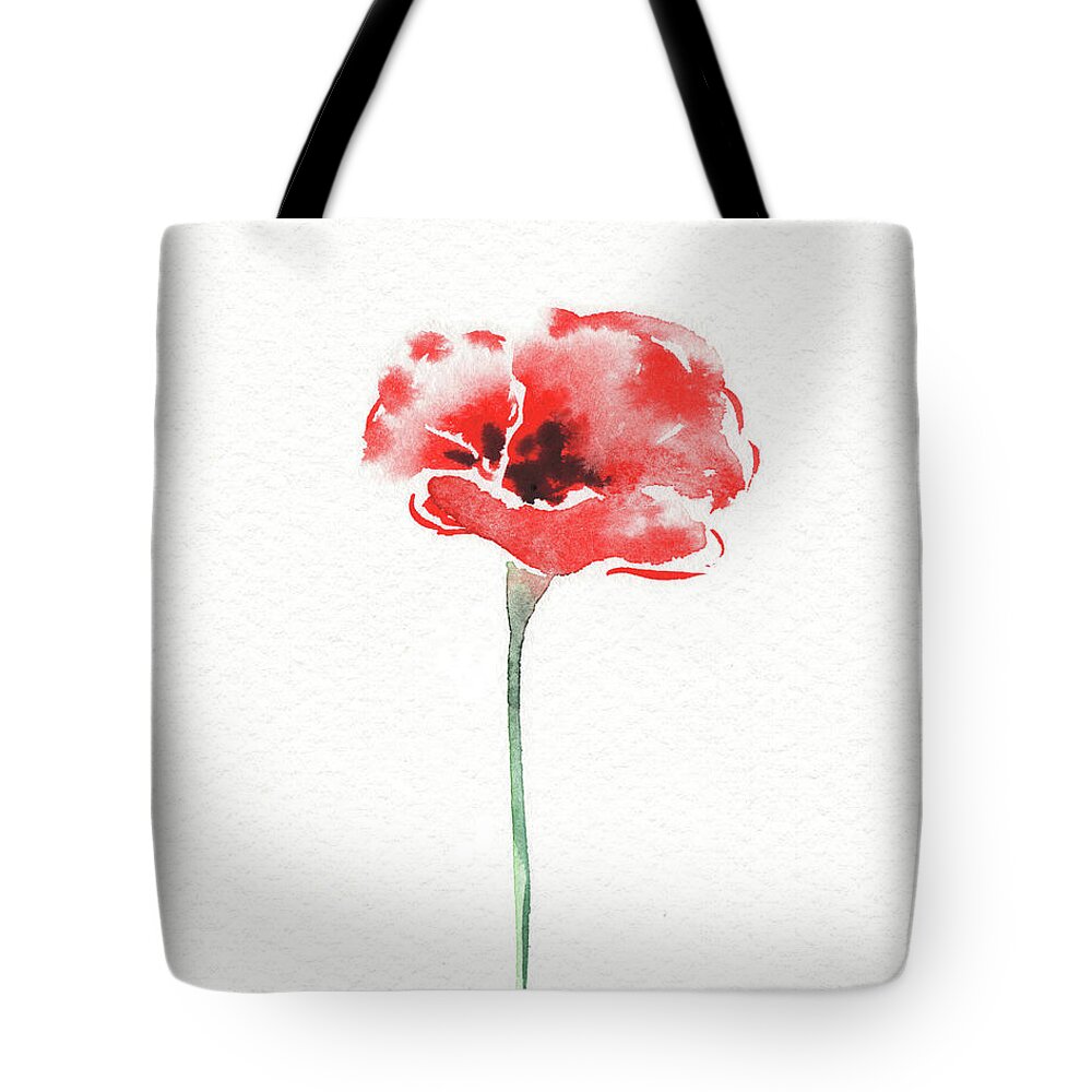 Poppy Tote Bag featuring the painting Simple Grace Beautiful Botanical Watercolor Red Poppy Flower III by Irina Sztukowski