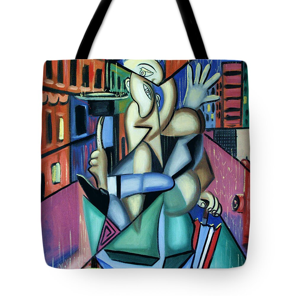 Singing In The Rain Tote Bag featuring the painting Singing In The Rain by Anthony Falbo